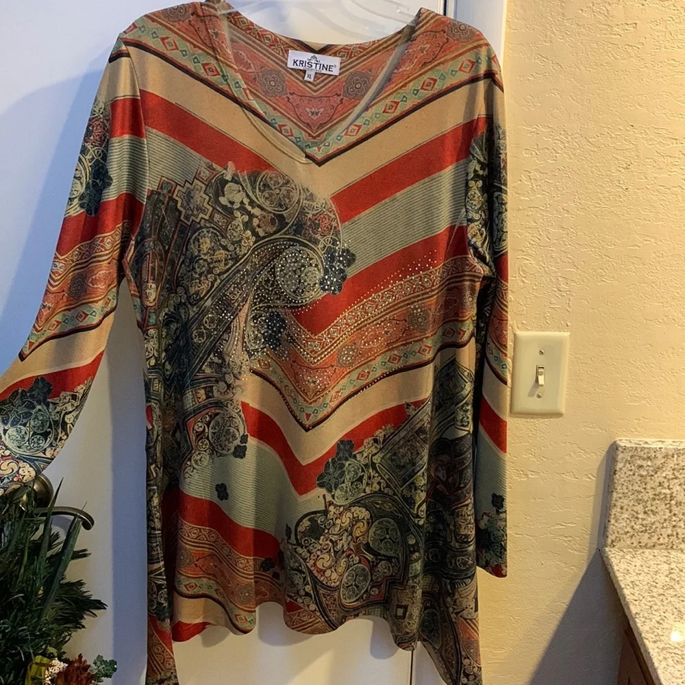 Stunning studded printed tunic XL - Picture 1 of 6